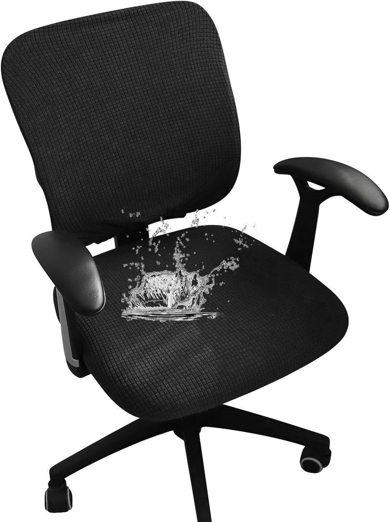 FORCHEER Desk Chair Cover Black Jacquard Stretch Office Chair Covers Two Piece for Split Office Chairs Water Resistant Washable - Image 1